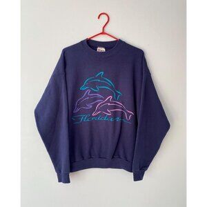 90s vintage blue dolphins florida USA souvenir graphic cozy pullover sweatshirt